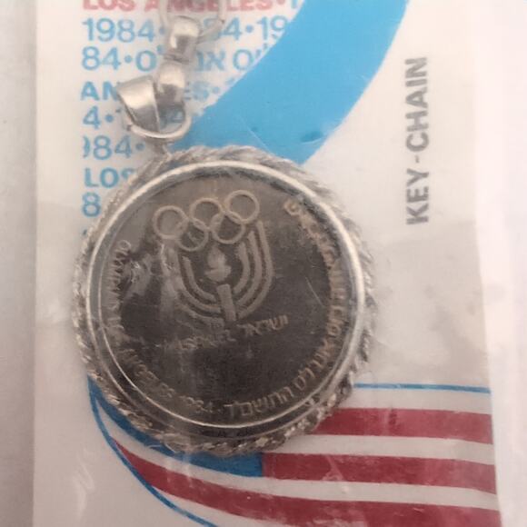 1984 Los Angeles Olympic Games Key Chain Israel State Medal 30mm Copper Nickel - Picture 4 of 5